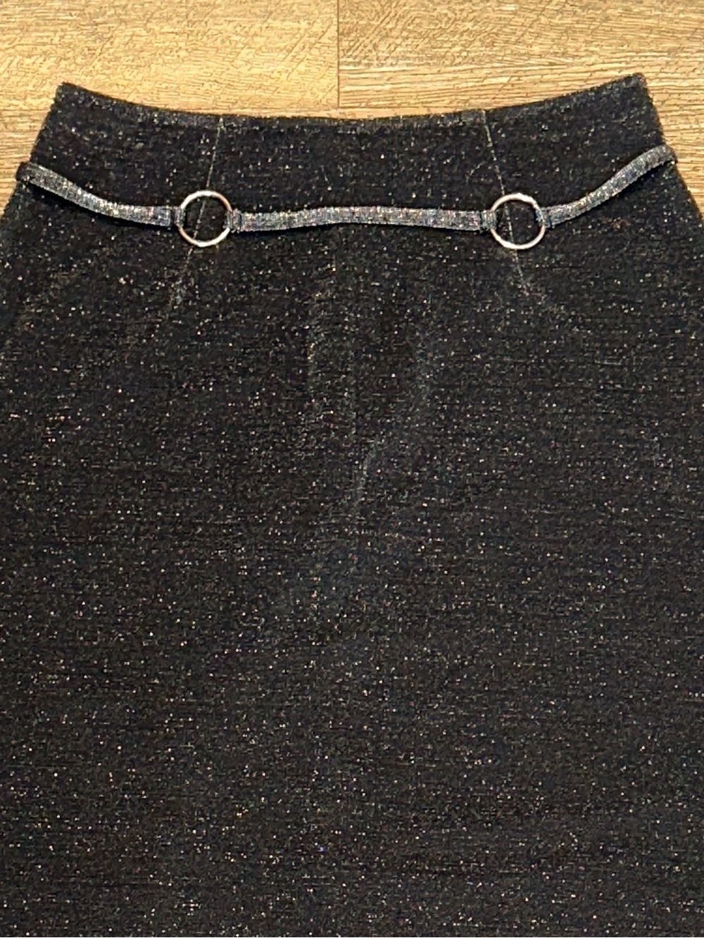 XOXO Black Shimmery Maxi Skirt with Silver Ring Detail Size 7/8